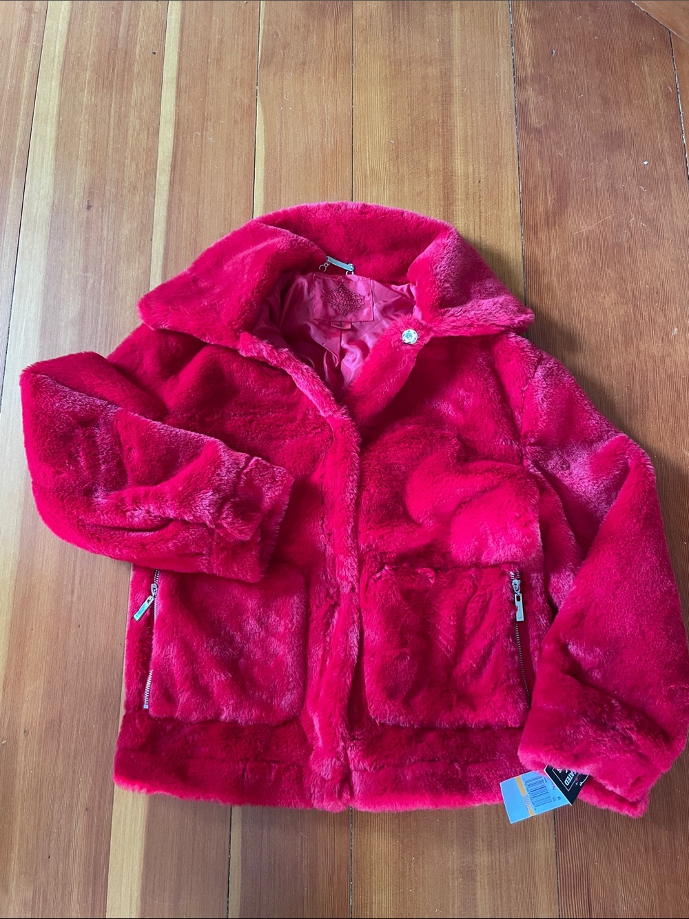 Jou Jou Girls Plush Faux-Fur Puffer Jacket - Red